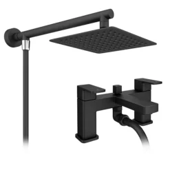 Toreno Modern Black Chrome Bath Shower Mixer Tap Incl. Overhead Rainfall Shower Head -Espaces Bain Shop bpt7131sh l