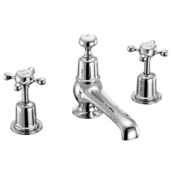 Burlington Claremont Chrome 3TH Basin Mixer With Pop Up Waste -Espaces Bain Shop burlingtonclaremontchrome3tapholebasinmixerwithpopupcl12l