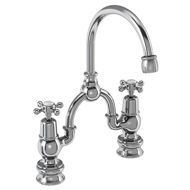 Burlington Birkenhead Regal Bridge Curved Spout Basin Mixer (200mm Centers) W Plug & Chain 4 Burlington Birkenhead Regal Bridge Curved Spout Basin Mixer (200mm Centers) W Plug & Chain - Image 2