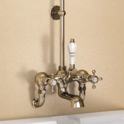 Burlington Claremont Wall Mounted Bath Shower Mixer W Rigid Riser, Straight Arm & 6" Rose 8 Burlington Claremont Wall Mounted Bath Shower Mixer W Rigid Riser, Straight Arm & 6" Rose -Espaces Bain Shop burlingtonclaremontwallmountedbathshowermixerh295cld1