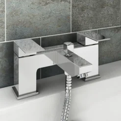 Cast Bath Shower Mixer With 200mm Square Shower Head, Extension Arm + Hose Kit