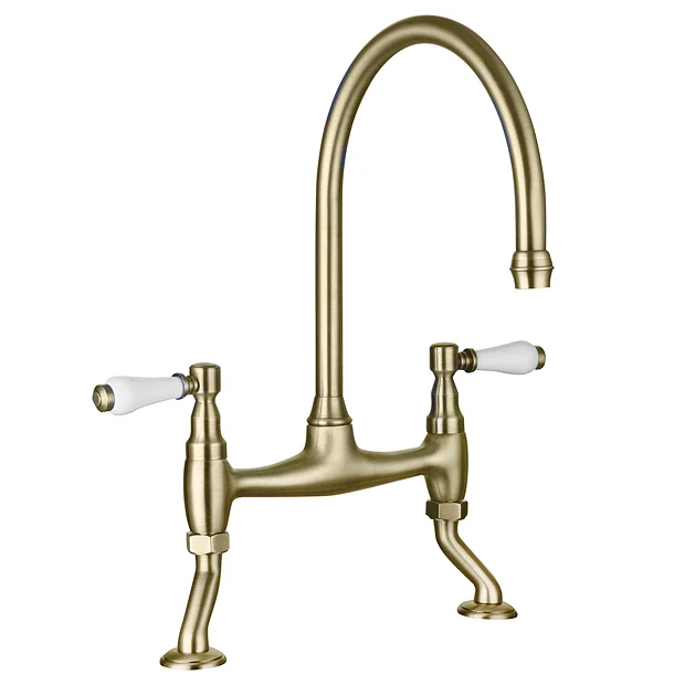 Chatsworth Brushed Brass Traditional Bridge Lever Kitchen Sink Mixer 4 Chatsworth Brushed Brass Traditional Bridge Lever Kitchen Sink Mixer - Image 2