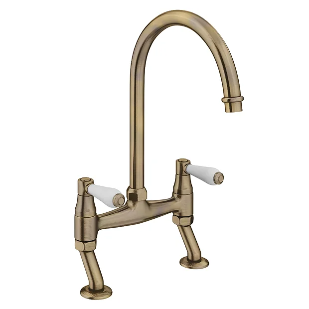 Chatsworth Antique Brass Traditional Bridge Lever Kitchen Tap 4 Chatsworth Antique Brass Traditional Bridge Lever Kitchen Tap - Image 2