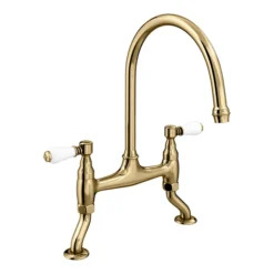 Chatsworth Gold Traditional Bridge Lever Kitchen Sink Mixer -Espaces Bain Shop chtktg d1