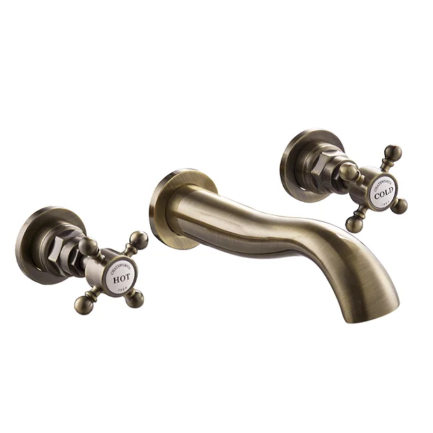 Chatsworth 1928 Antique Brass Wall Mounted Crosshead Basin Mixer Tap 4 Chatsworth 1928 Antique Brass Wall Mounted Crosshead Basin Mixer Tap - Image 2