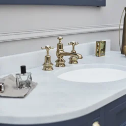 Burlington Gold Claremont Regent 3TH Basin Mixer With Pop-up Waste