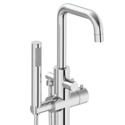 Cruze Round Thermostatic Floor Mounted Freestanding Bath Shower Mixer Chrome -Espaces Bain Shop crzrdtfst1 d1