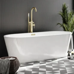 Arezzo Brushed Brass Freestanding Bath Tap With Shower Mixer -Espaces Bain Shop ct002 bb d7