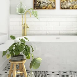 Arezzo Brushed Brass Freestanding Bath Tap With Shower Mixer -Espaces Bain Shop ct002bb d2