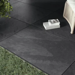 Grado Black Outdoor Stone Effect Floor Tile - 600 X 900mm -Espaces Bain Shop gra6090blk d1