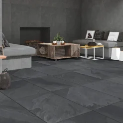 Grado Black Outdoor Stone Effect Floor Tile - 600 X 900mm -Espaces Bain Shop gra6090blk d2