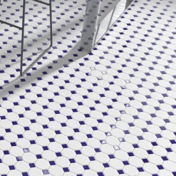 Chatsworth Octagon Blue & White Mosaic Tile Sheet - 295 X 295mm