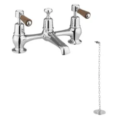 Burlington Kensington Walnut 2TH Bridge Basin Mixer With Plug & Chain