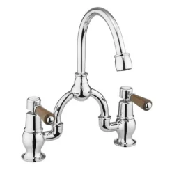 Burlington Kensington Walnut Arch Basin Mixer With Curved Spout (200mm Centres)