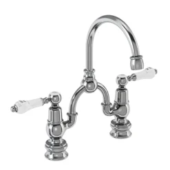 Burlington Kensington Regent Bridge Curved Spout Basin Mixer (200mm Centers) W Plug & Chain -Espaces Bain Shop ker27w1 l