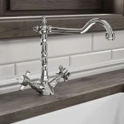 Classic Style Mono Kitchen Sink Mixer Tap With Cross Head Handles - Chrome -Espaces Bain Shop kta009 l