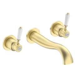 Lancaster Traditional Brushed Brass Wall Mounted Lever Basin Mixer Tap -Espaces Bain Shop lbb14btl