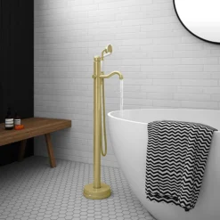 Lancaster Traditional Brushed Brass Single Lever Freestanding Bath Shower Mixer -Espaces Bain Shop lbb8fsnwl