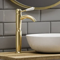 Lancaster Traditional Brushed Brass Tall Mono Basin Mixer -Espaces Bain Shop lbb8t lrg