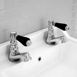Lancaster Black Traditional Basin + Bath Tap Set