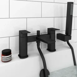 Mileto Matt Black Bath Shower Mixer Tap Incl. Shower Kit -Espaces Bain Shop m04blk n l