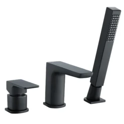 Mileto Matt Black Deck Mounted (3TH) Bath Shower Mixer Tap Incl. Shower Kit