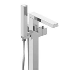 Milan Square Thermostatic Floor Mounted Freestanding Bath Shower Mixer Chrome -Espaces Bain Shop milsqtfst1 d1
