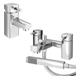 Neo Minimalist Basin And Bath Shower Mixer Taps - Chrome -Espaces Bain Shop neominimalistbasinandbathshowermixerchromenewlrg