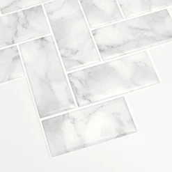Herringbone Carrara Peel & Stick Backsplash Tiles - Pack Of 4 -Espaces Bain Shop nh2358 d2