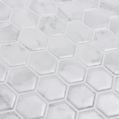 Hexagon Marble Peel & Stick Backsplash Tiles - Pack Of 4 -Espaces Bain Shop nh2359 d4