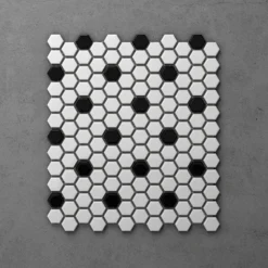 Otsu Hexagon Mosaic Tile Sheet Black & White - 300 X 260mm