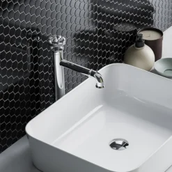 Otsu Hexagon Mosaic Tile Sheet Gloss Black - 300 X 260mm -Espaces Bain Shop othxgb d1