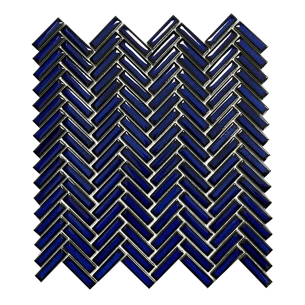 Otsu Mini Herringbone Mosaic Tile Sheet Gloss Dark Blue - 306 X 290mm 5 Otsu Mini Herringbone Mosaic Tile Sheet Gloss Dark Blue - 306 X 290mm - Image 3