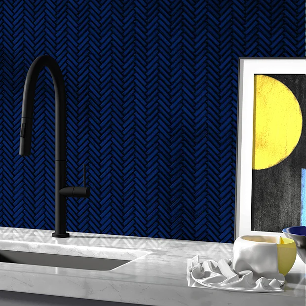 Otsu Mini Herringbone Mosaic Tile Sheet Gloss Dark Blue - 306 X 290mm 3 Otsu Mini Herringbone Mosaic Tile Sheet Gloss Dark Blue - 306 X 290mm