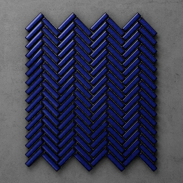 Otsu Mini Herringbone Mosaic Tile Sheet Gloss Dark Blue - 306 X 290mm 4 Otsu Mini Herringbone Mosaic Tile Sheet Gloss Dark Blue - 306 X 290mm - Image 2
