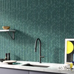 Otsu Mini Herringbone Mosaic Tile Sheet Gloss Green - 306 X 290mm