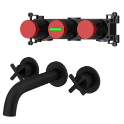 Pablo Matt Black Crosshead 3TH Basin Mixer Tap -Espaces Bain Shop pab14blk d2