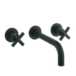 Crosswater MPRO Crosshead Matt Black Wall Mounted 3 Hole Set Basin Mixer -Espaces Bain Shop prc130wnm l