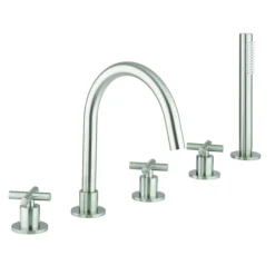 Crosswater MPRO Crosshead Brushed Stainless Steel 5 Hole Set Bath Shower Mixer