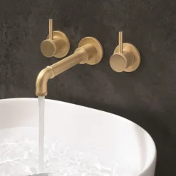 Crosswater MPRO Industrial Wall Mounted 3 Hole Set Basin Mixer - Unlacquered Brushed Brass