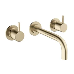 Crosswater MPRO Wall Mounted 3 Hole Set Basin Mixer - Brushed Brass -Espaces Bain Shop pro130wnf l