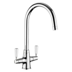 Rangemaster Aquaclassic 2 Chrome Kitchen Mixer Tap With White Handles