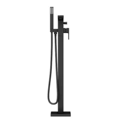 Toreno Modern Matt Black Floor Mounted Free-standing Bath Shower Mixer -Espaces Bain Shop tbfst d2