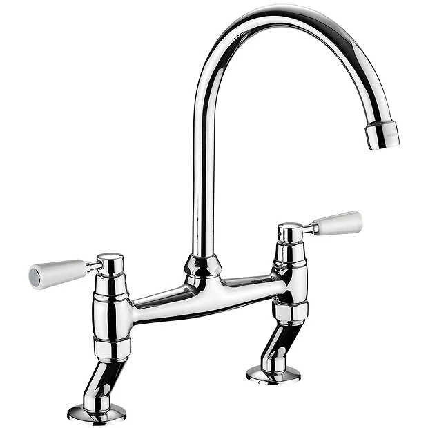 Rangemaster Traditional Belfast Bridge Kitchen Mixer Tap - Chrome/White 3 Rangemaster Traditional Belfast Bridge Kitchen Mixer Tap - Chrome/White