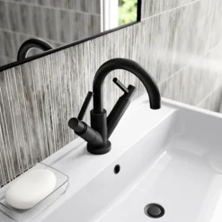 Hudson Reed Tec Lever Mono Basin Mixer Tap Inc. Swivel Spout & Waste - Matt Black