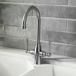 Trafalgar Brushed Nickel Dual Lever Kitchen Mixer Tap -Espaces Bain Shop trktnic lrg