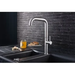 Crosswater - Cucina Tube Side Lever Kitchen Mixer - Stainless Steel -Espaces Bain Shop tu713ds d1