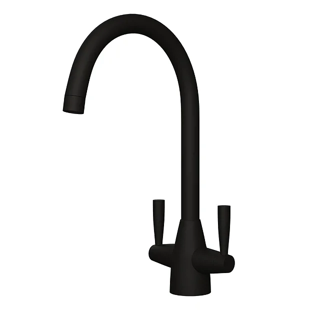 Venice Modern Dual Lever Kitchen Mixer Tap With Swivel Spout - Matt Black 3 Venice Modern Dual Lever Kitchen Mixer Tap With Swivel Spout - Matt Black