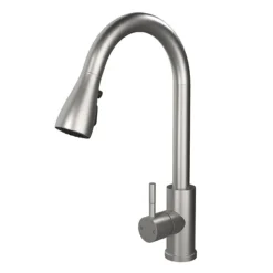 Venice Modern Kitchen Mixer Tap With Swivel Spout & Pull Out Spray - Brushed Steel