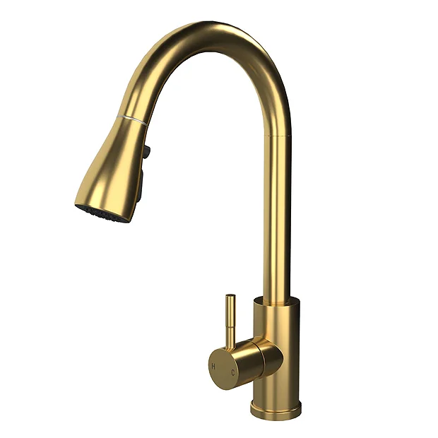 Venice Modern Kitchen Mixer Tap With Swivel Spout & Pull Out Spray - Brushed Brass 3 Venice Modern Kitchen Mixer Tap With Swivel Spout & Pull Out Spray - Brushed Brass